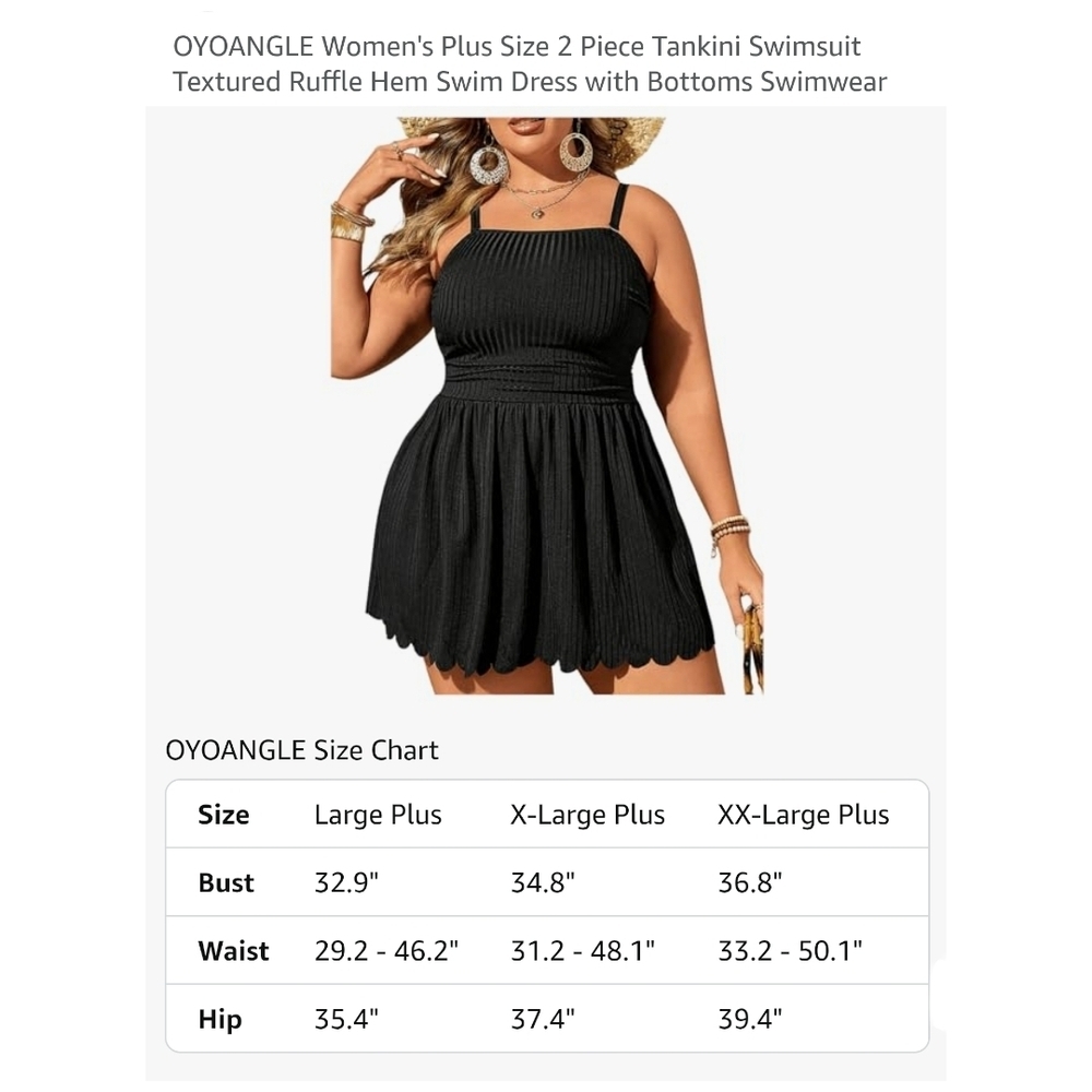 OYOANGLE - XL Elegant Black 2 Piece Swim Dress - Picture 6 of 13